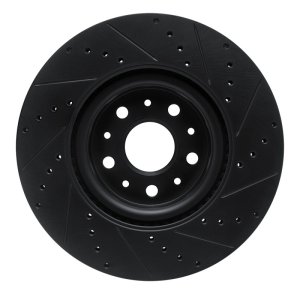 Cadillac CTS Brake Rotor (1) - Front Left - R1 Concepts - Drilled & Slotted - Black - `14-`25